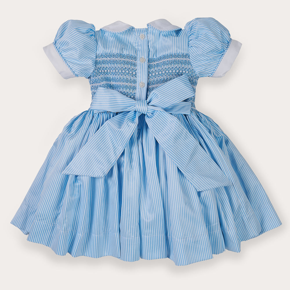 Hand smocked BETTY dress blue stripe