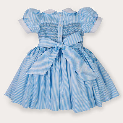 Hand smocked BETTY dress blue stripe