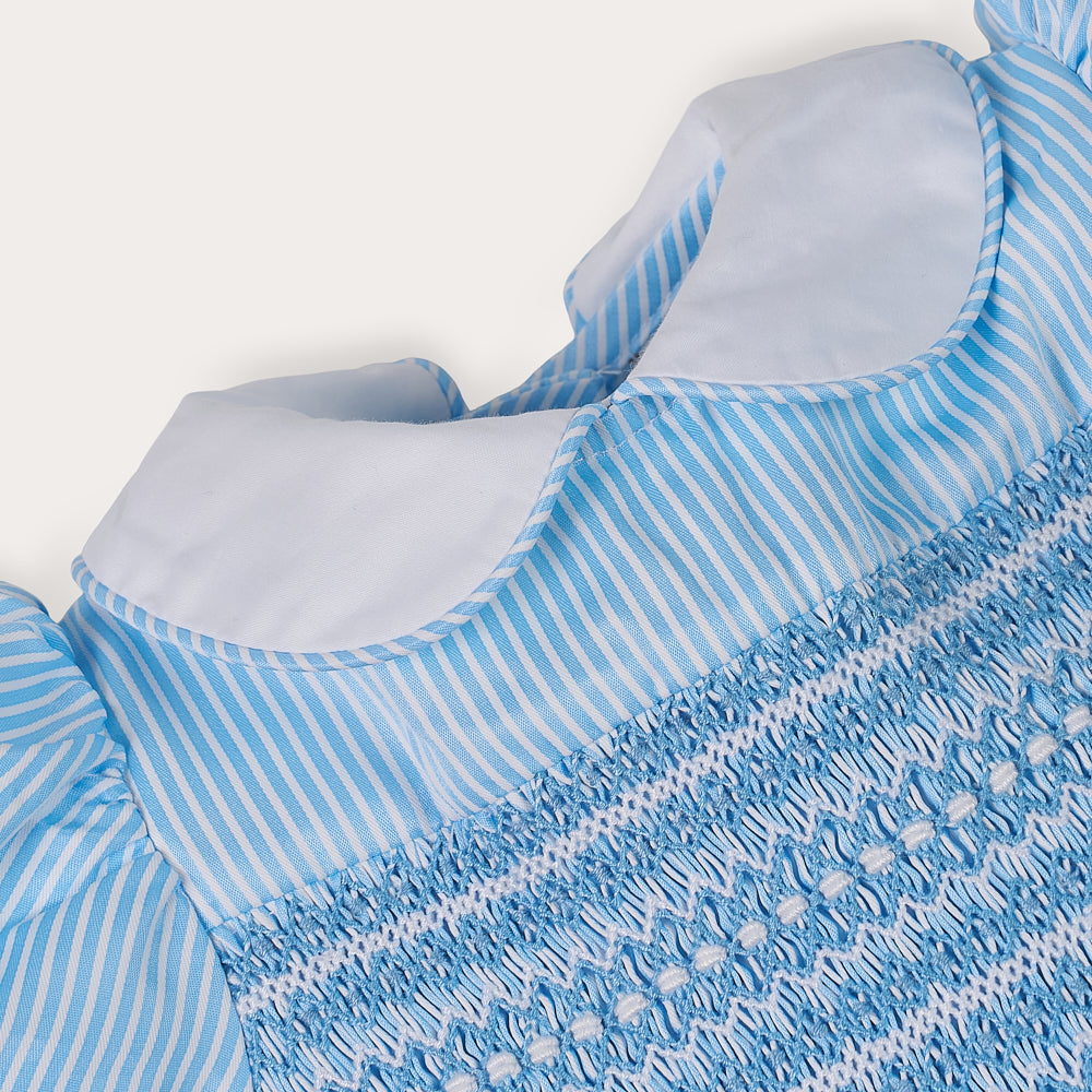 Hand smocked BETTY dress blue stripe