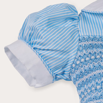Hand smocked BETTY dress blue stripe