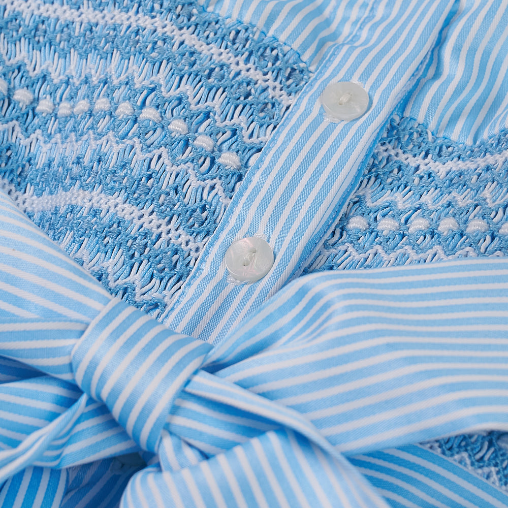 Hand smocked BETTY dress blue stripe