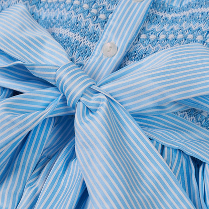 Hand smocked BETTY dress blue stripe