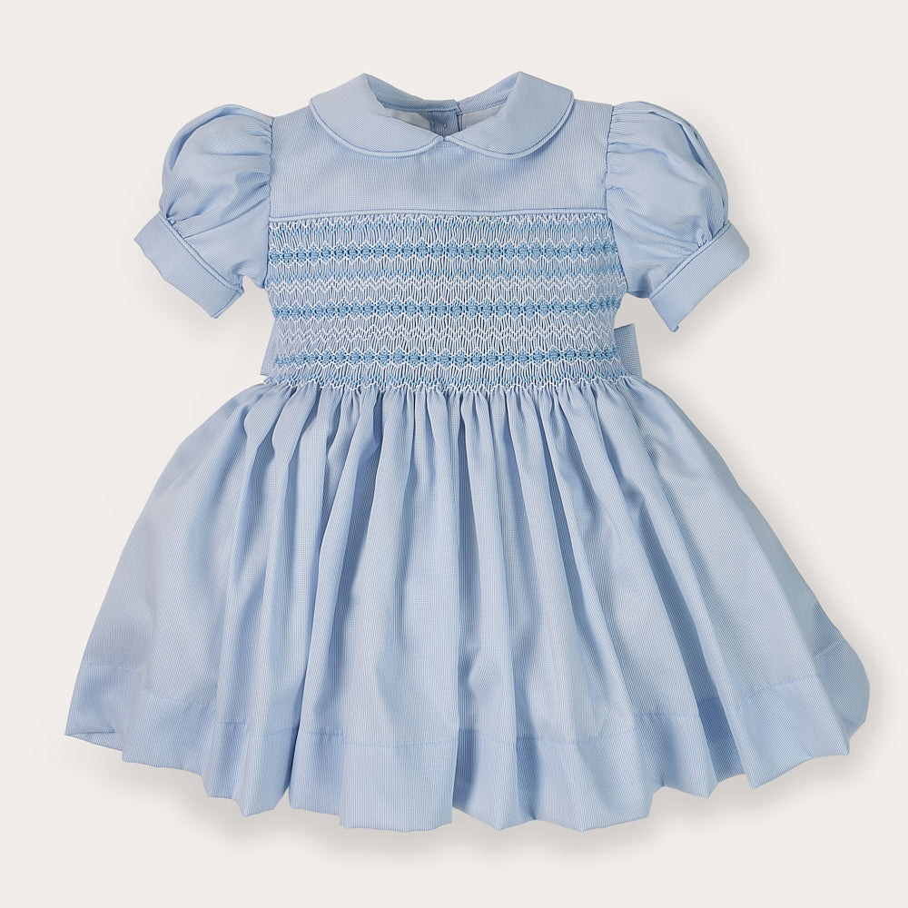 Hand smocked Alice dress power blue