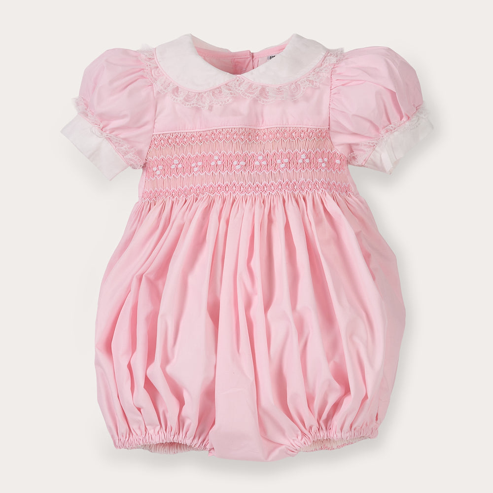Hand Smocked Ellis romper soft pink