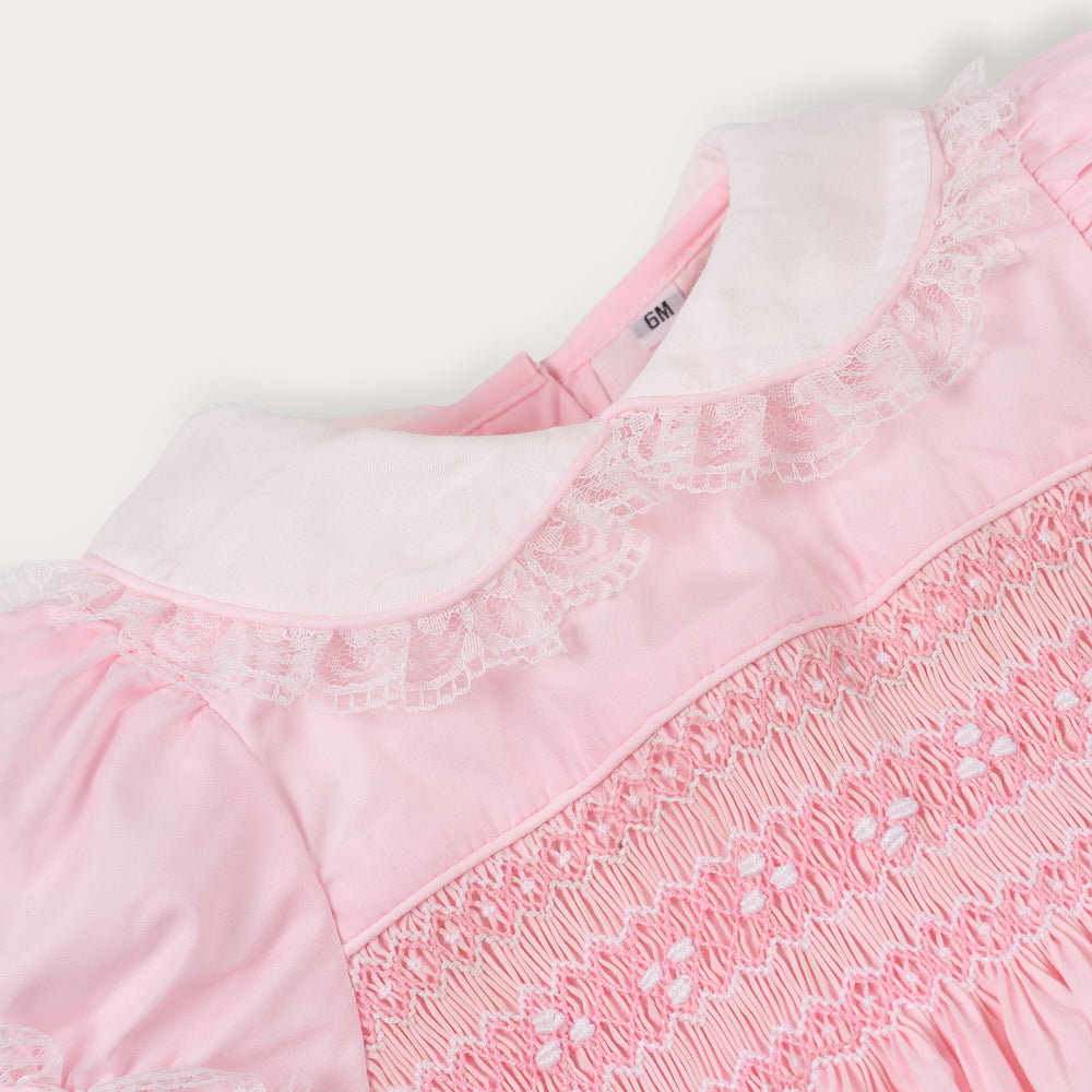 Hand Smocked Ellis romper soft pink