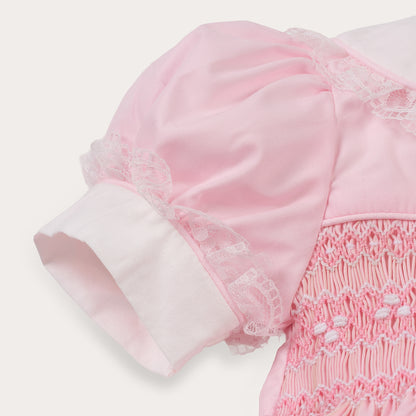 Hand Smocked Ellis romper soft pink