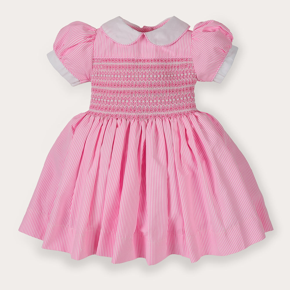 Hand smocked BETTY dress pink stripe