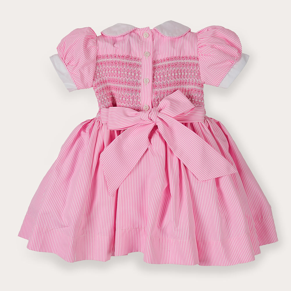 Hand smocked BETTY dress pink stripe