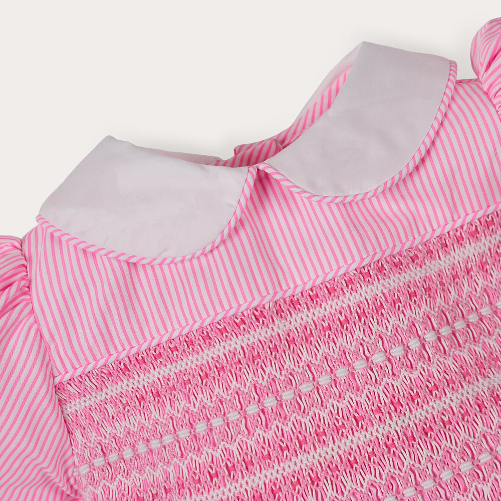 Hand smocked BETTY dress pink stripe