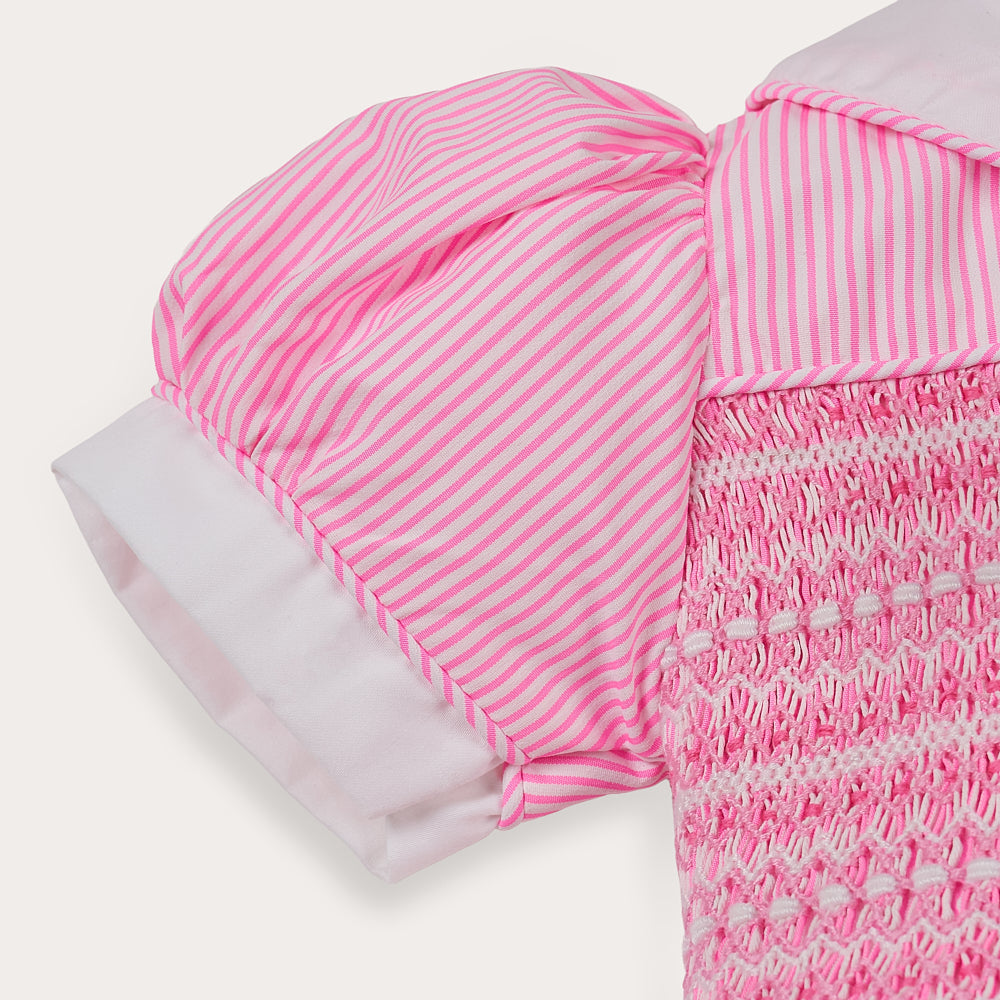 Hand smocked BETTY dress pink stripe