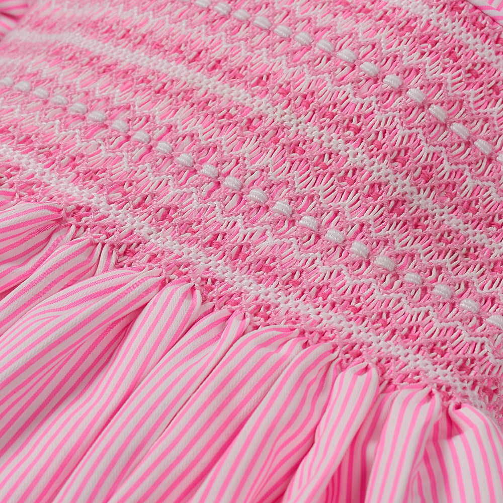 Hand smocked BETTY dress pink stripe