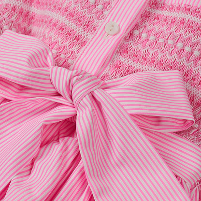 Hand smocked BETTY dress pink stripe
