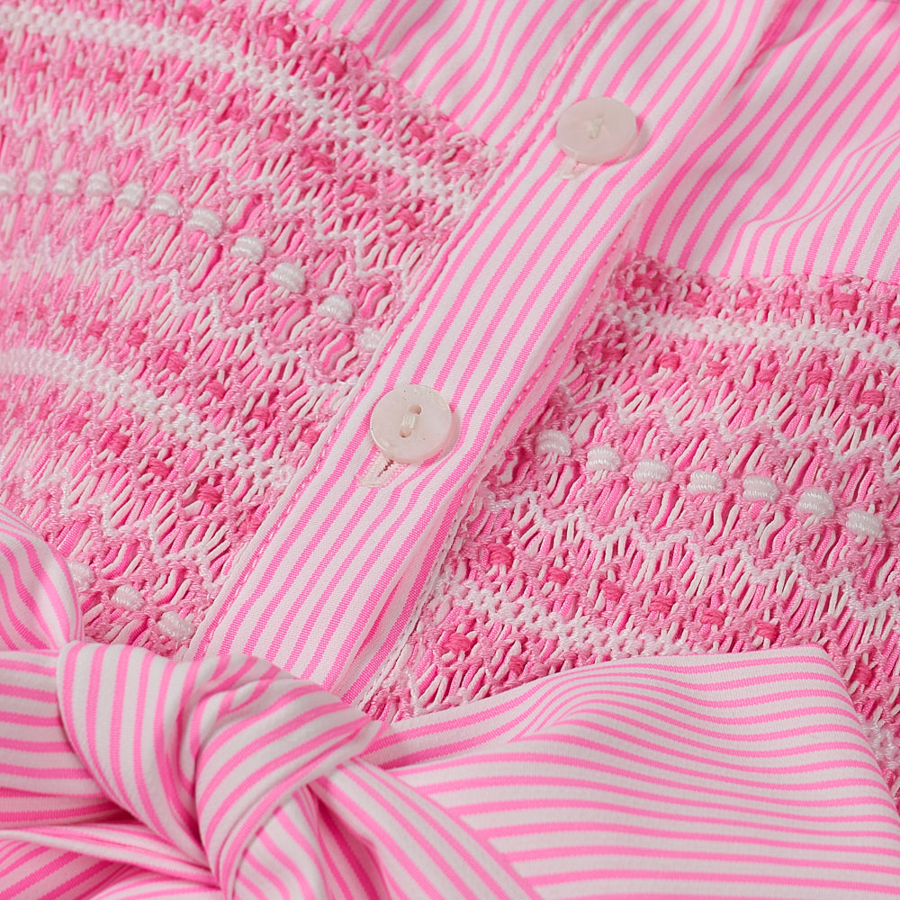 Hand smocked BETTY dress pink stripe