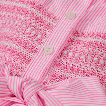 Hand smocked BETTY dress pink stripe