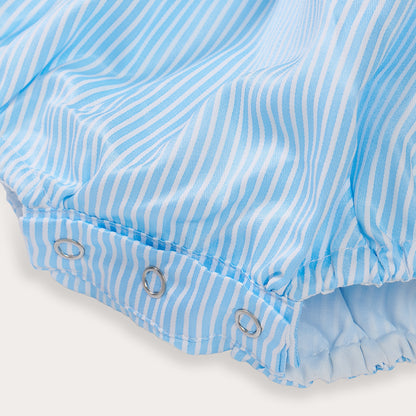 Blue striped hand smocked bubble set