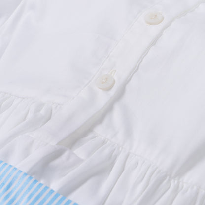 Blue striped hand smocked bubble set