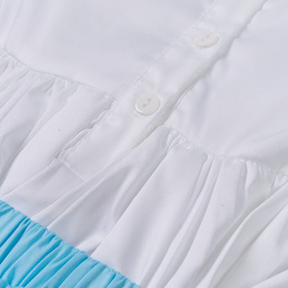 Sky blue satin hand smocked bubble set