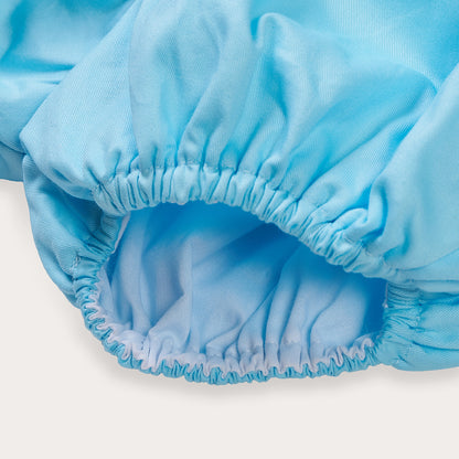 Sky blue satin hand smocked bubble set