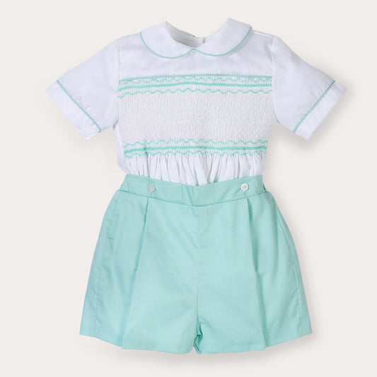 Hand Smocked Mint Boys Set