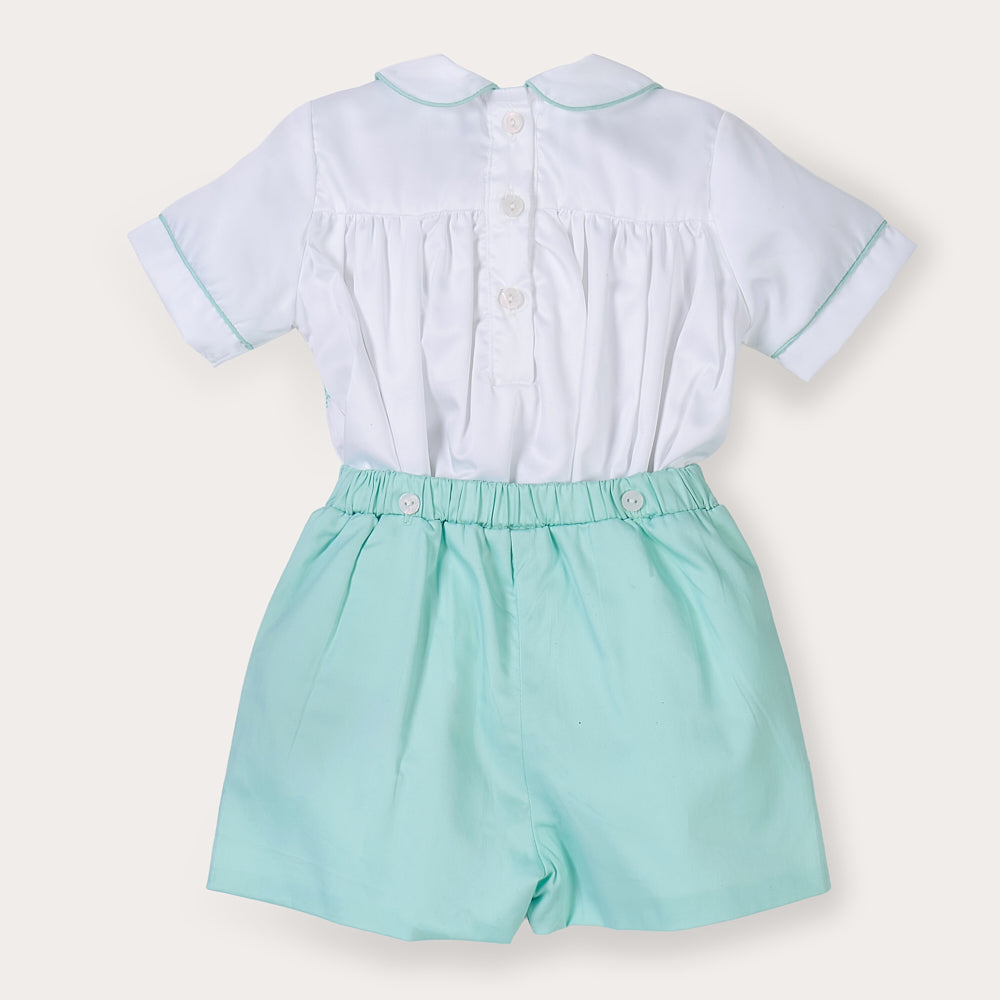 Hand Smocked Mint Boys Set