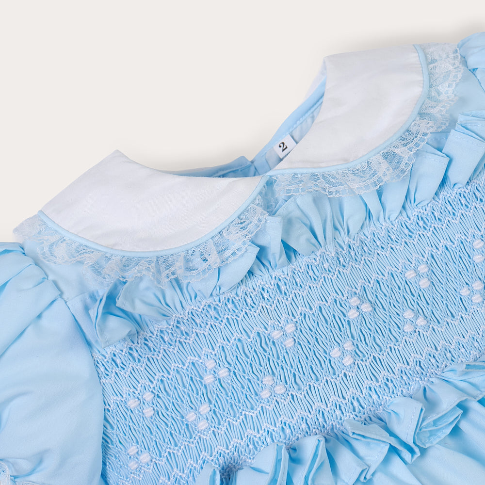 Hand smocked Ellis dress baby blue