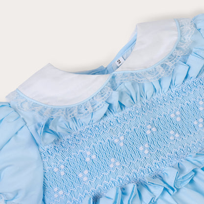 Hand smocked Ellis dress baby blue