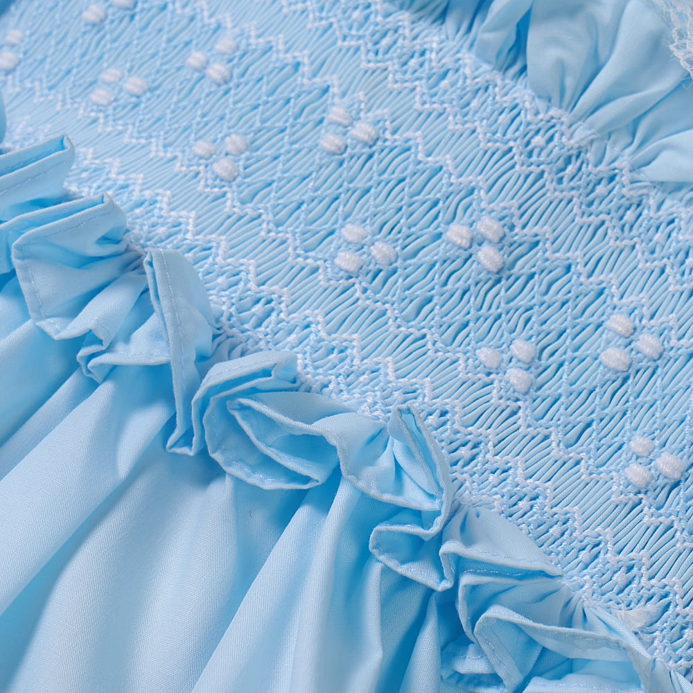 Hand smocked Ellis dress baby blue