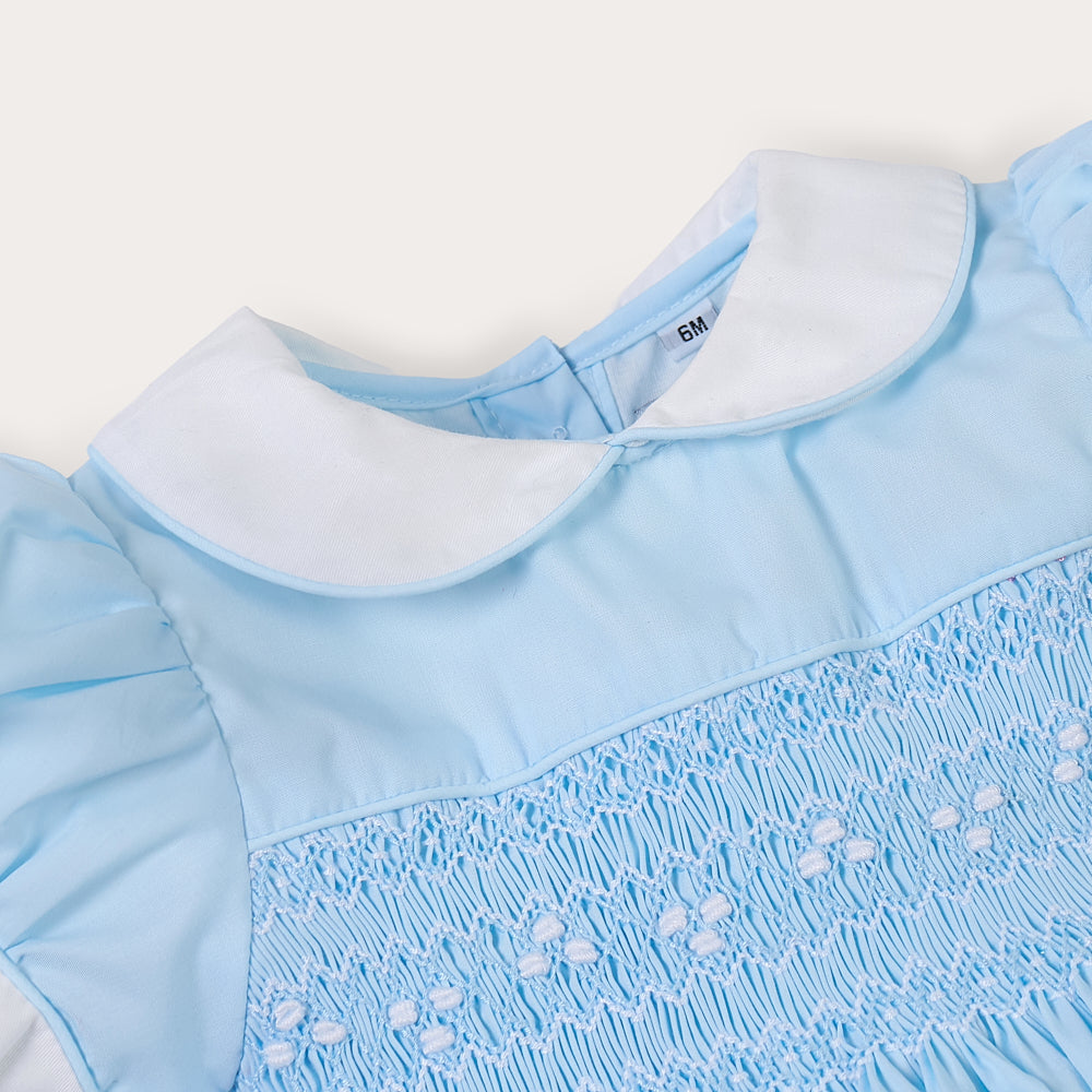 Hand Smocked Ellis romper soft blue
