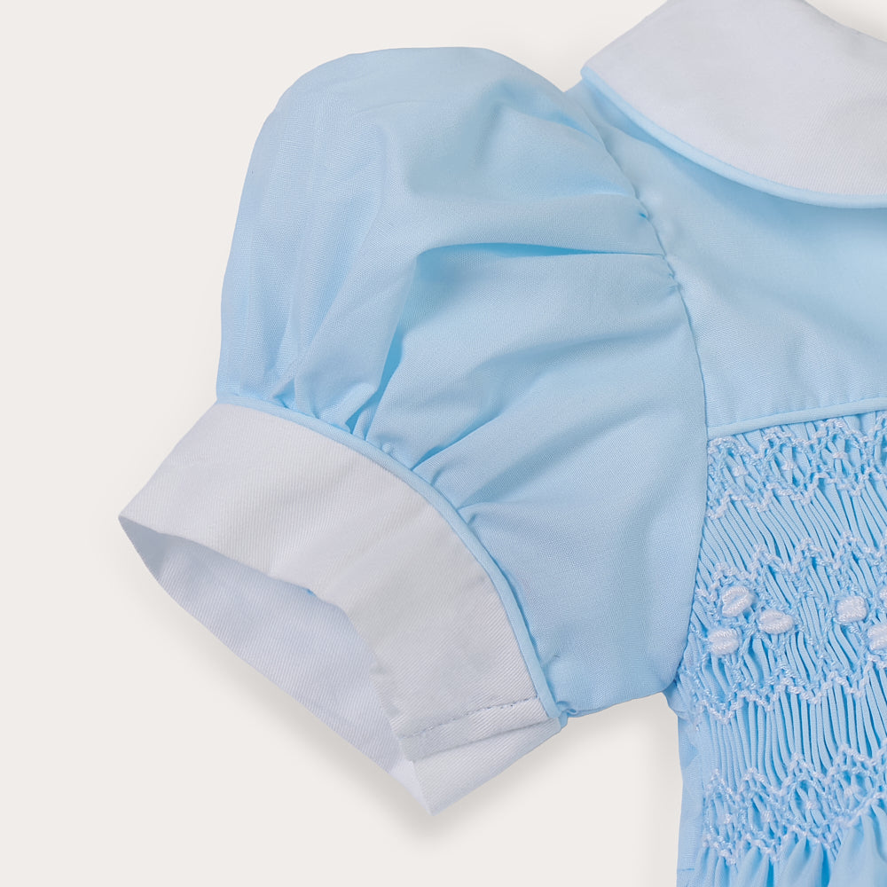 Hand Smocked Ellis romper soft blue