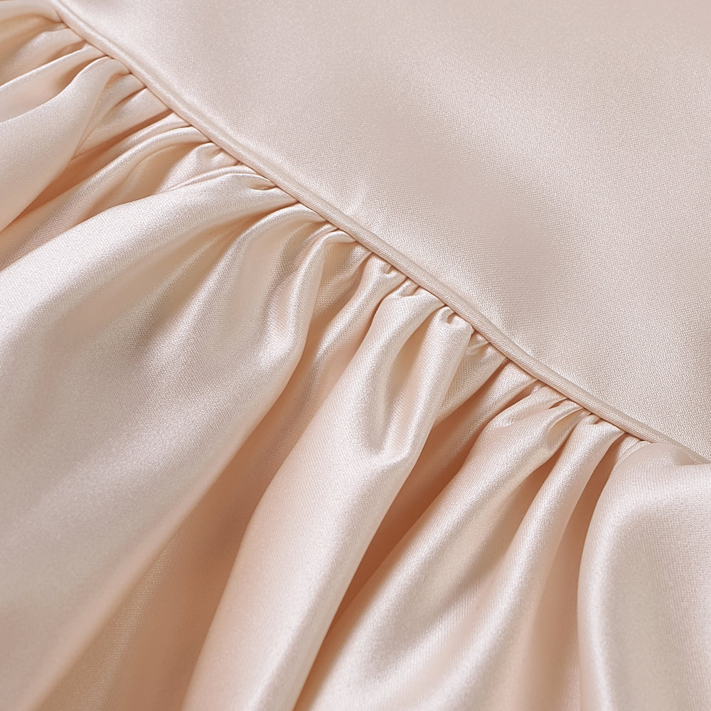 Champagne satin puff sleeved occasion dress