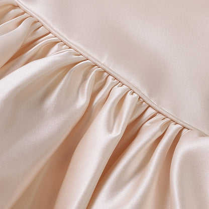 Champagne satin puff sleeved occasion dress