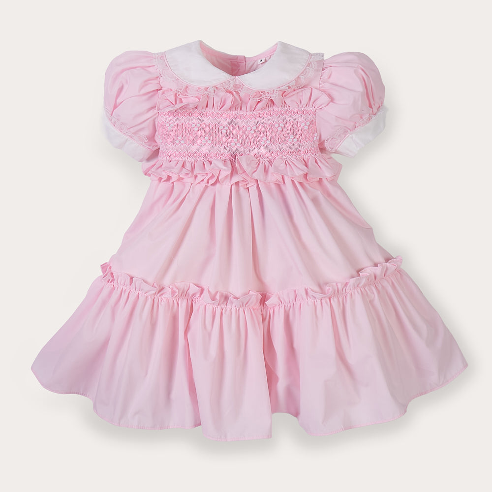 Hand smocked Ellis dress baby pink
