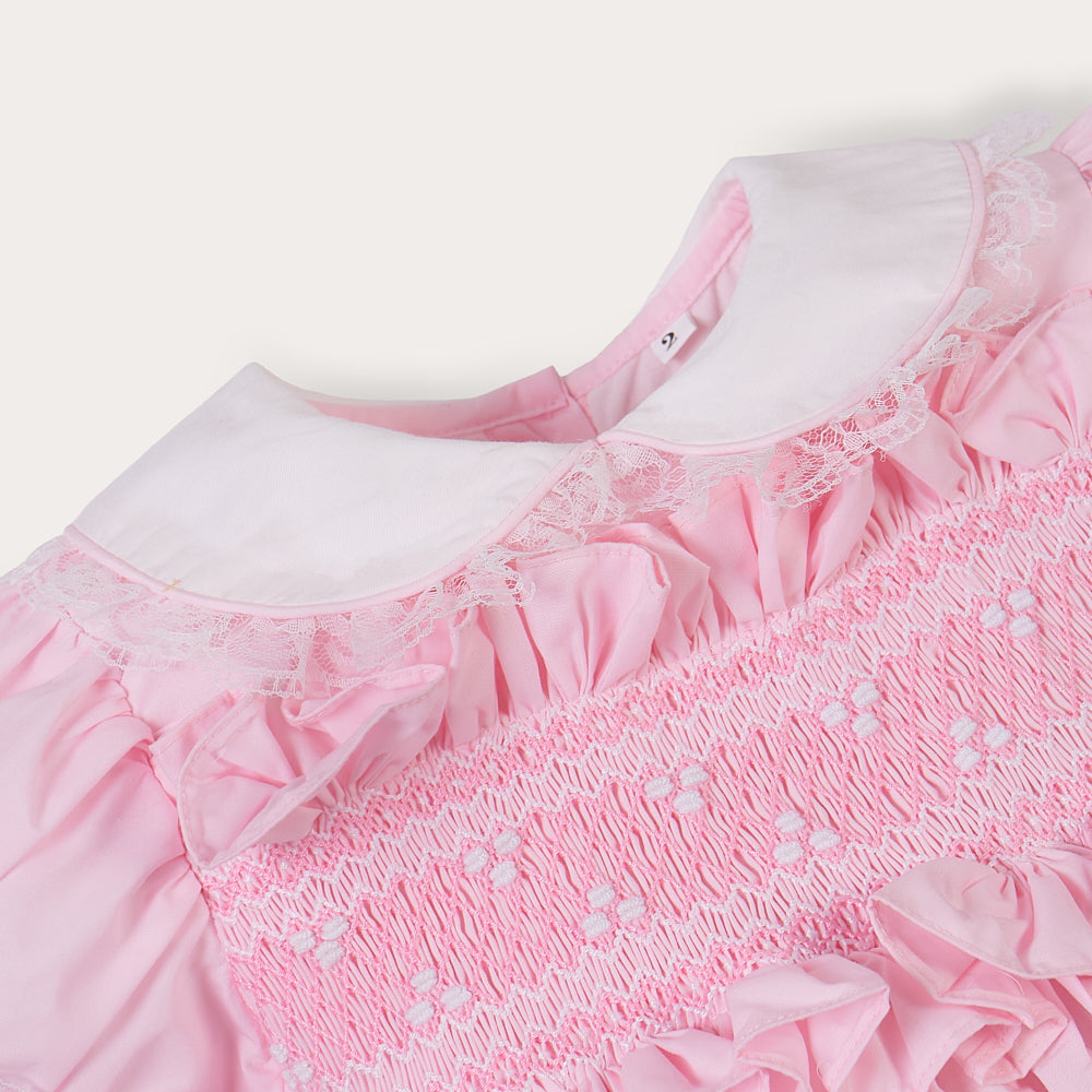 Hand smocked Ellis dress baby pink
