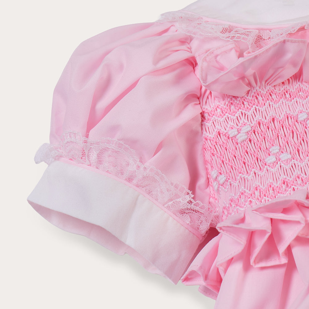 Hand smocked Ellis dress baby pink