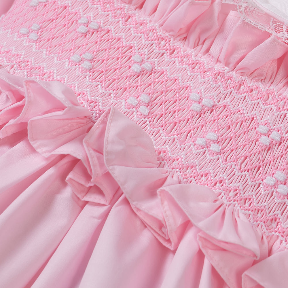Hand smocked Ellis dress baby pink