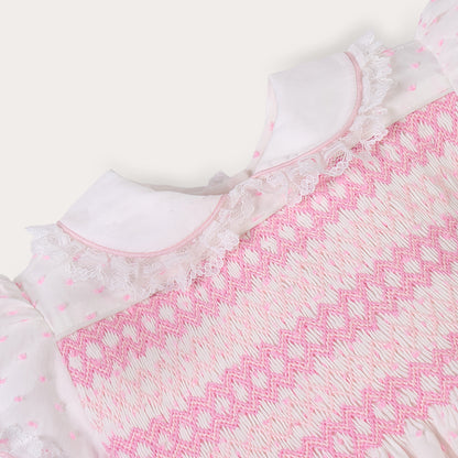 Hand smocked LINDY dress pink Swiss dot