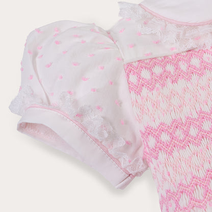Hand smocked LINDY dress pink Swiss dot