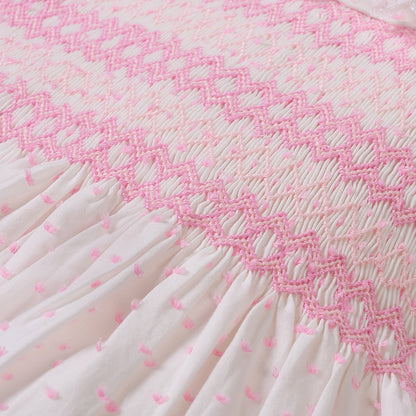 Hand smocked LINDY dress pink Swiss dot
