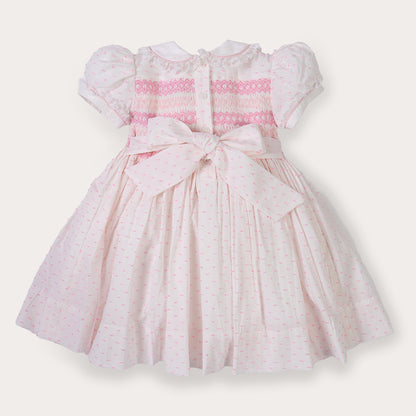 Hand smocked LINDY dress pink Swiss dot