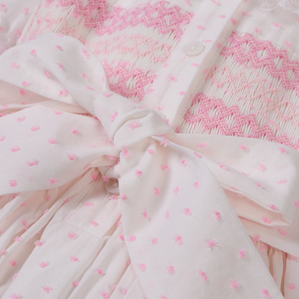 Hand smocked LINDY dress pink Swiss dot