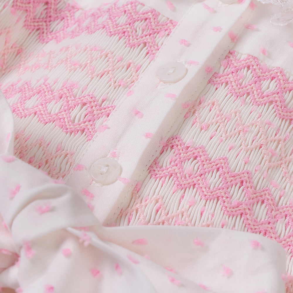 Hand smocked LINDY dress pink Swiss dot