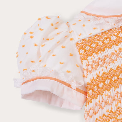 Hand smocked LINDY dress orange Swiss dot