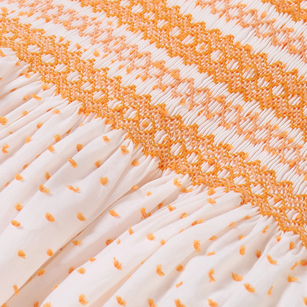 Hand smocked LINDY dress orange Swiss dot