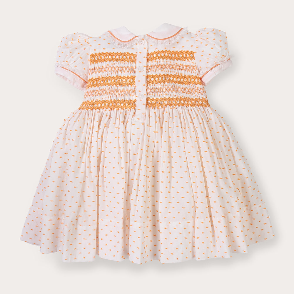 Hand smocked LINDY dress orange Swiss dot