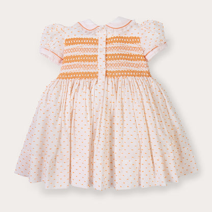 Hand smocked LINDY dress orange Swiss dot