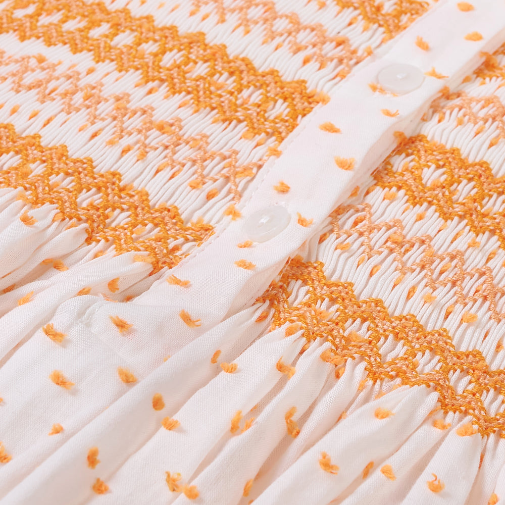 Hand smocked LINDY dress orange Swiss dot