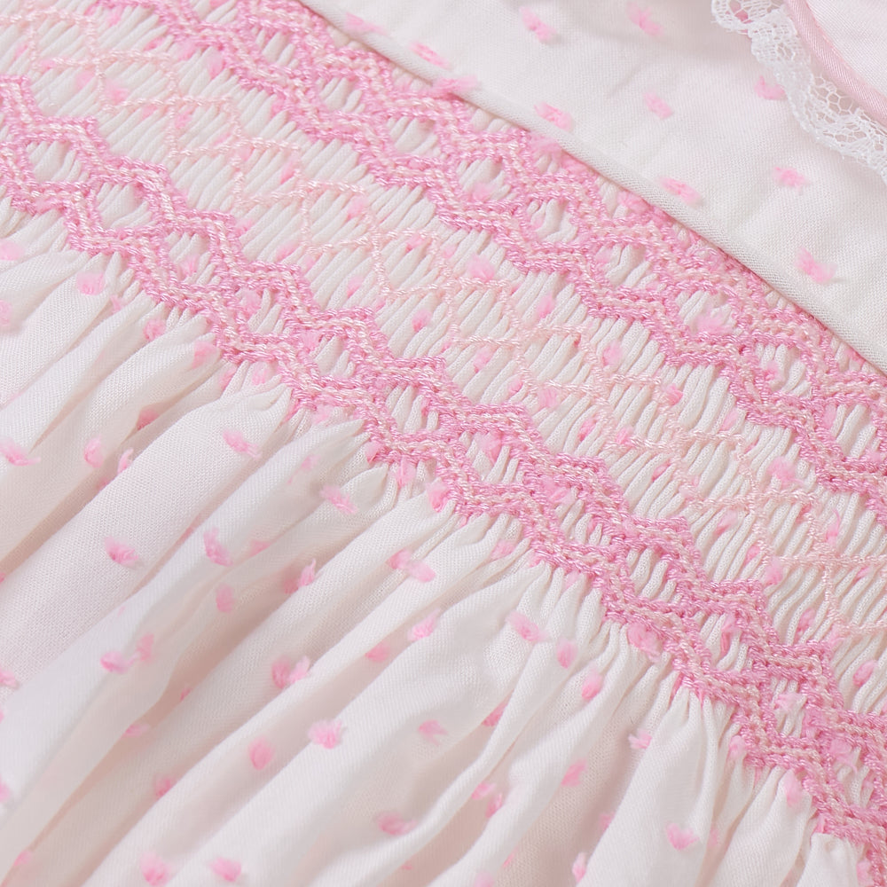 Hand Smocked LINDY Romper pink Swiss dot