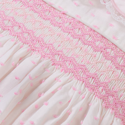 Hand Smocked LINDY Romper pink Swiss dot