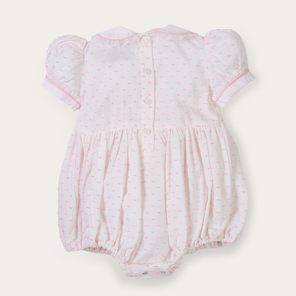 Hand Smocked LINDY Romper pink Swiss dot