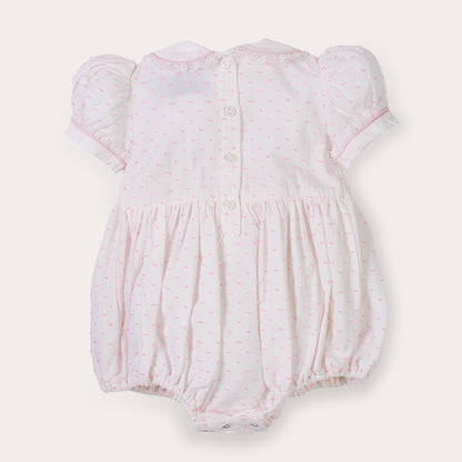 Hand Smocked LINDY Romper pink Swiss dot